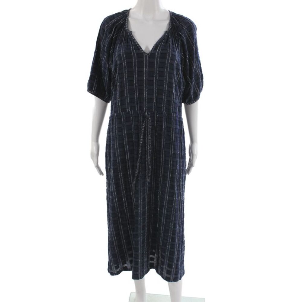 Ace & Jig Womens Maxi Dress Blue Striped V-Neck Midi Half-Sleeve Size M